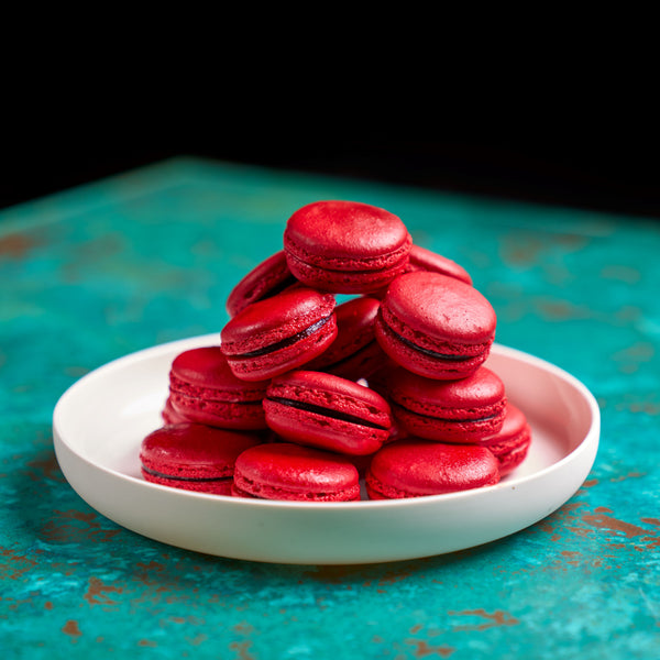 (RED) Blackberry and Cherry Macarons